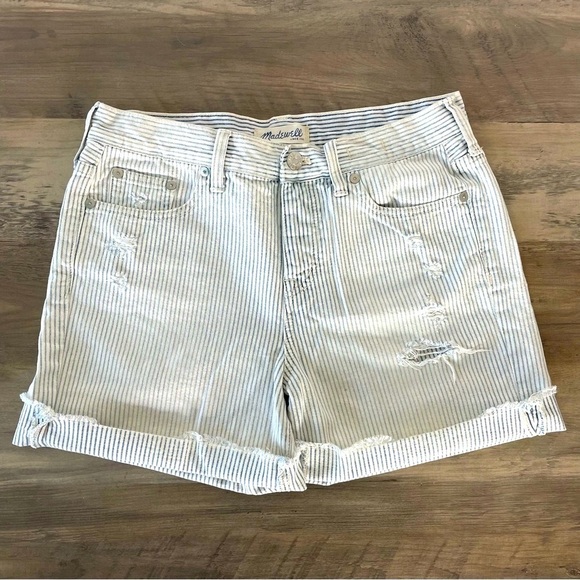 𝅺MADEWELL Distressed Boyshorts in Railroad Stripe - Picture 1 of 8